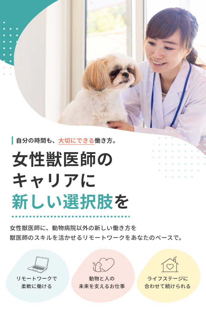 女性獣医師が犬を抱いている様子